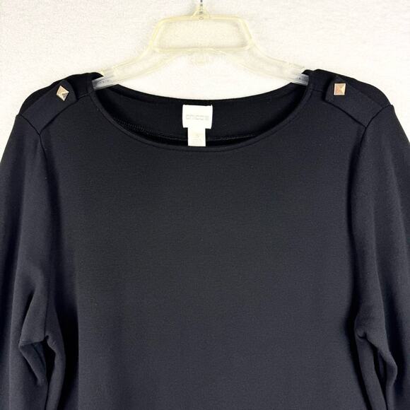 Chico's Blocked Jacquard Long Sleeve Textured Tab Shoulder Top Black Sz 3 US XL - Picture 5 of 16